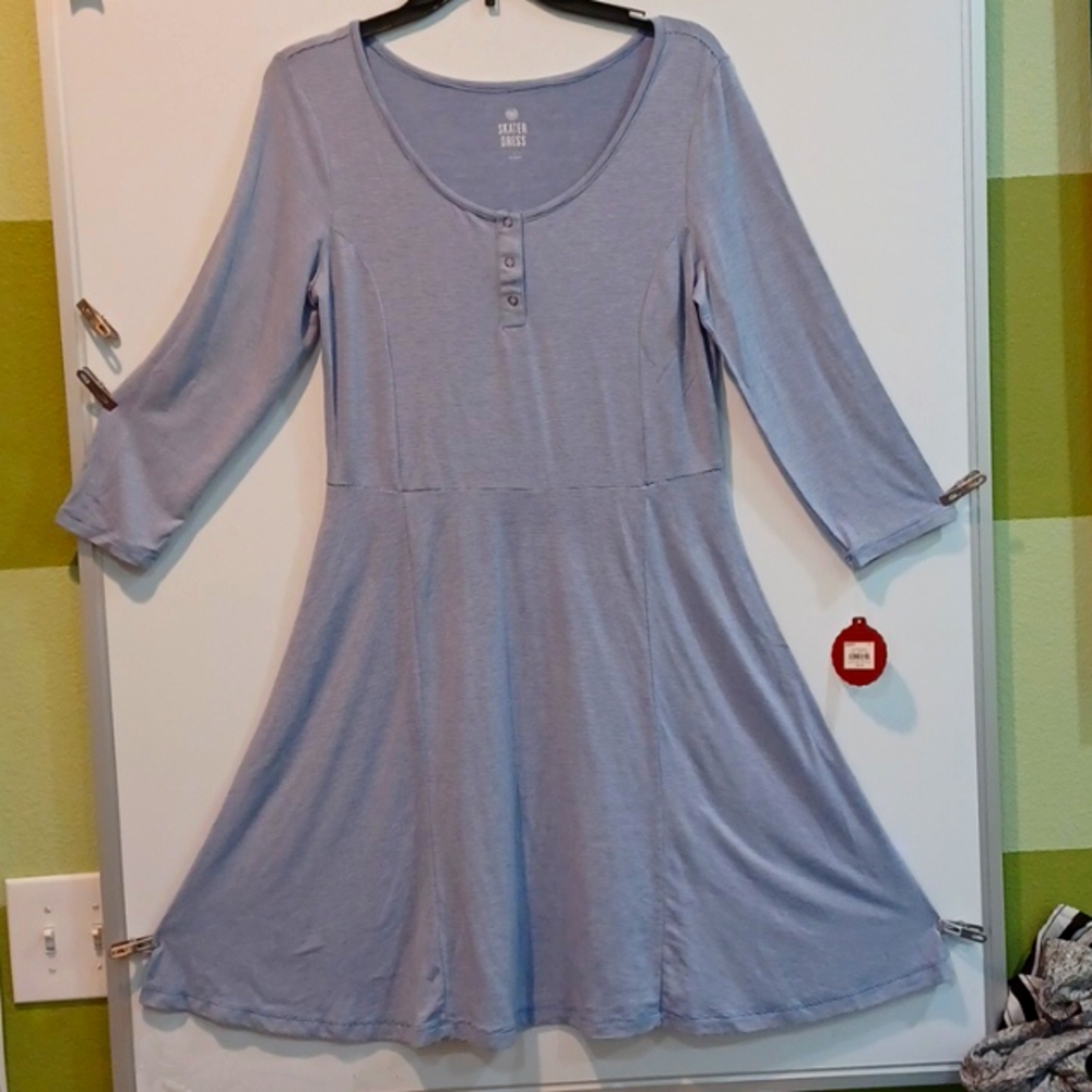 NWT Lg "Proud Blue" 3/4 slv Skater Dress